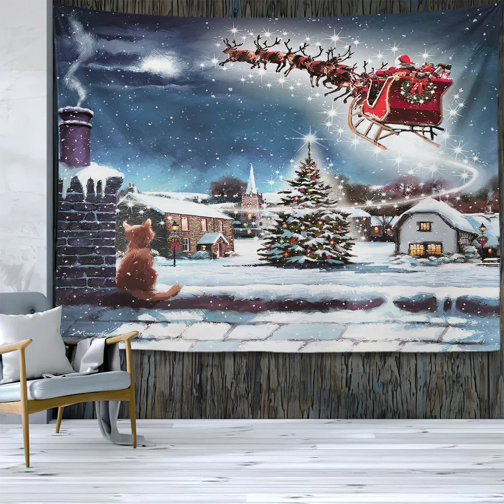 Christmas decorations for family，Christmas tapestry， wall decor bedroom，bohemian curtains ，New Year home decoration