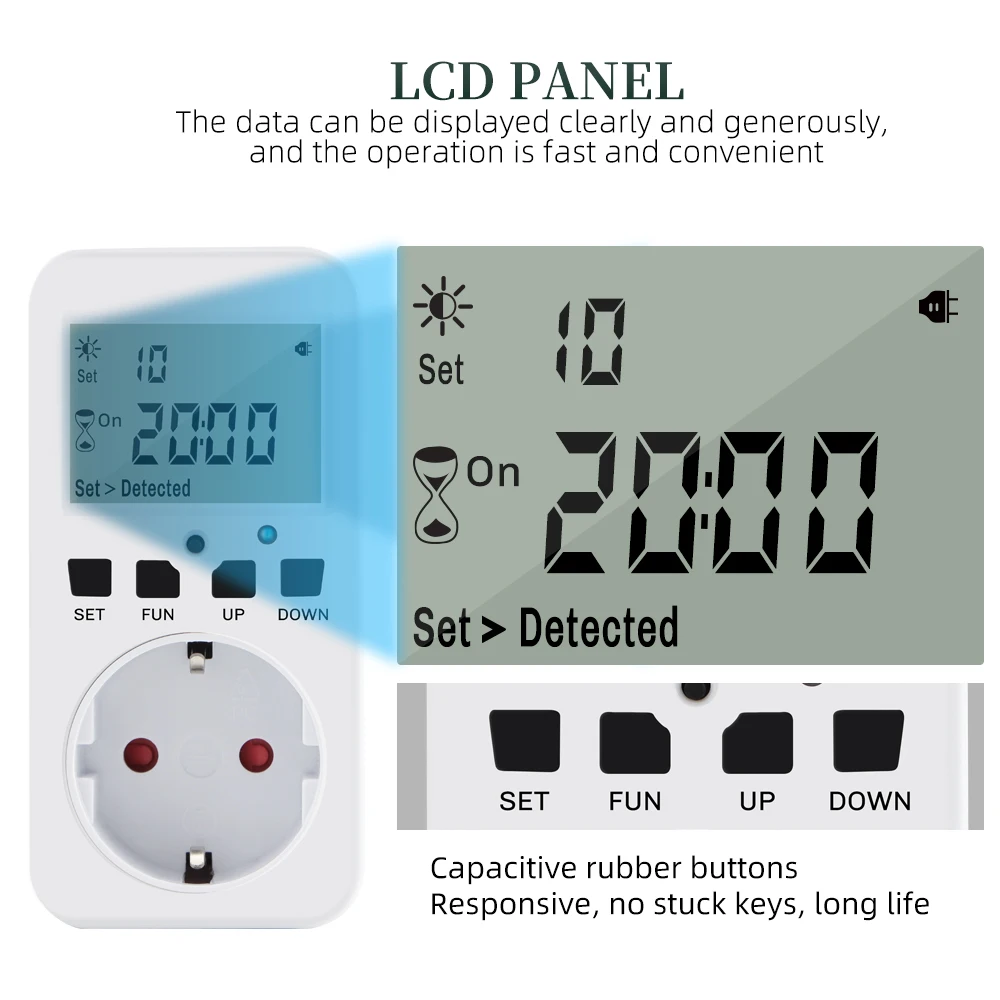 TOPEAST Digital Timer Socket Cycle Programmable 120V-60Hz 15A with UK/US/FR/EU