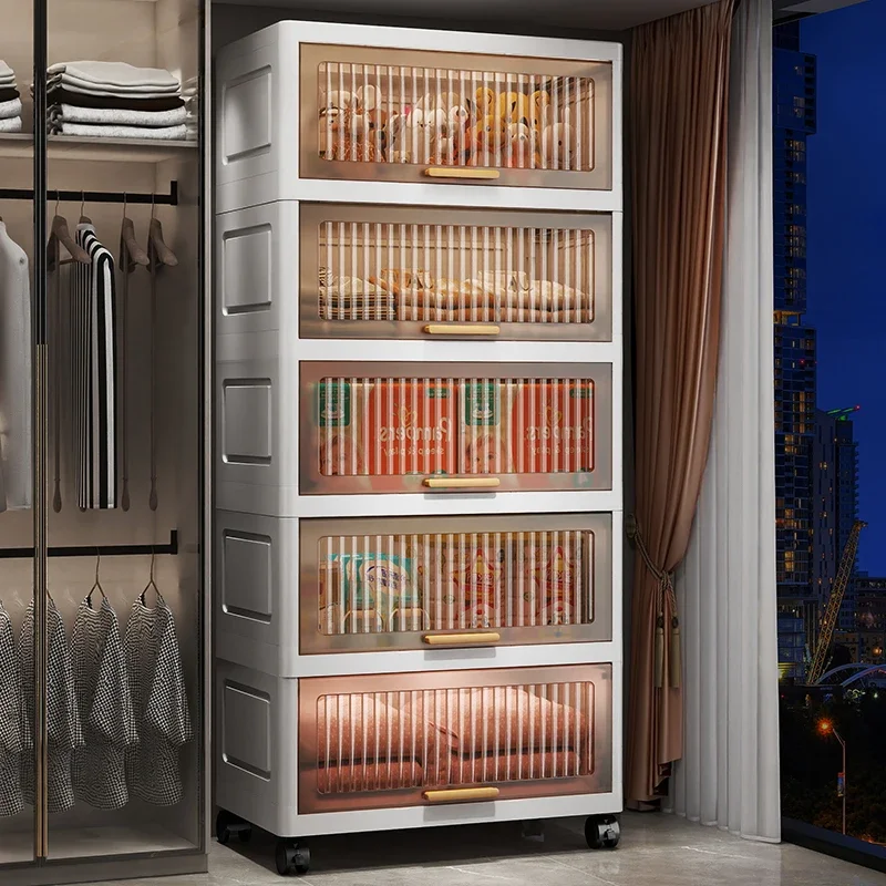 พลิกตู้พลาสติกในครัวเรือน Locker ห้องนั่งเล่นของเล่นขนมขบเคี้ยวเสื้อผ้า Multi-Layer ข้างเตียงห้องนอนชั้นวางของตู้ 1