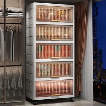 พลิกตู้พลาสติกในครัวเรือน Locker ห้องนั่งเล่นของเล่นขนมขบเคี้ยวเสื้อผ้า Multi-Layer ข้างเตียงห้องนอนชั้นวางของตู้ 1