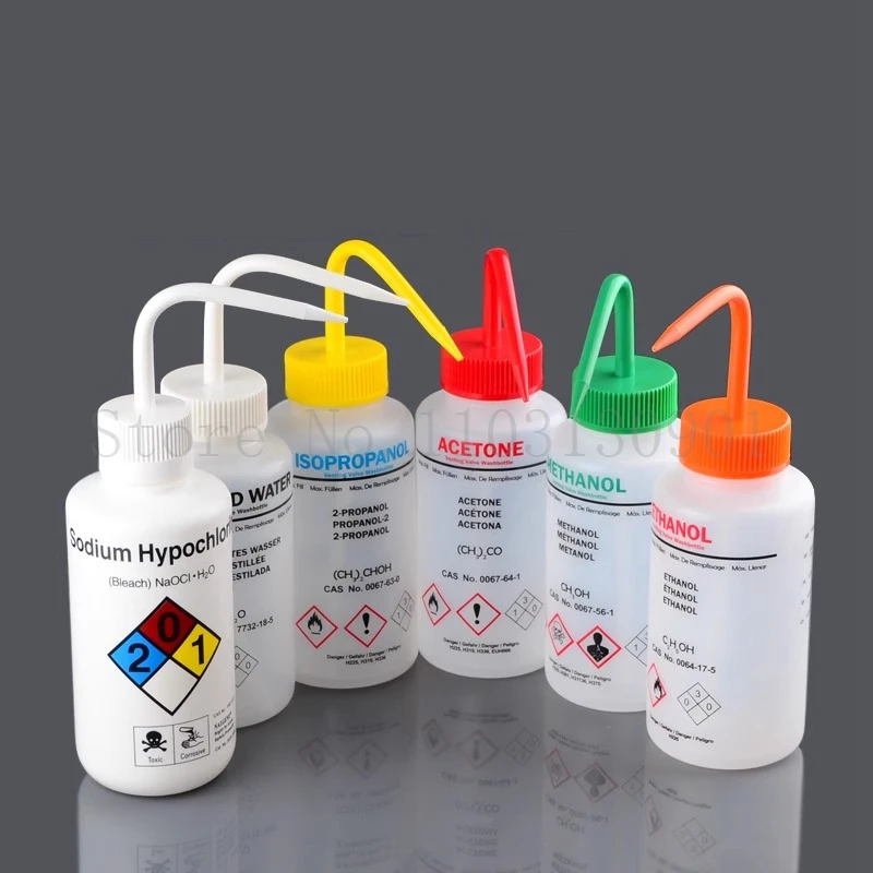Safe Wash Bottle with Label Acetone Methanol Ethanol Laboratory Cleaning Bottle 1pc 250ml 500ml
