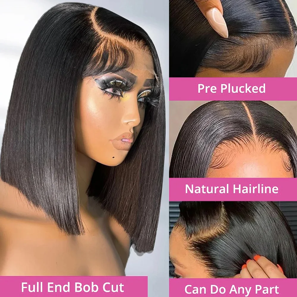 Bone Straight Bob Wig Human Hair 13x4 Lace Wigs HD Transparent Lace Human Hair 4x4 Short Wig Pre Plucked 200% Density For Women 2