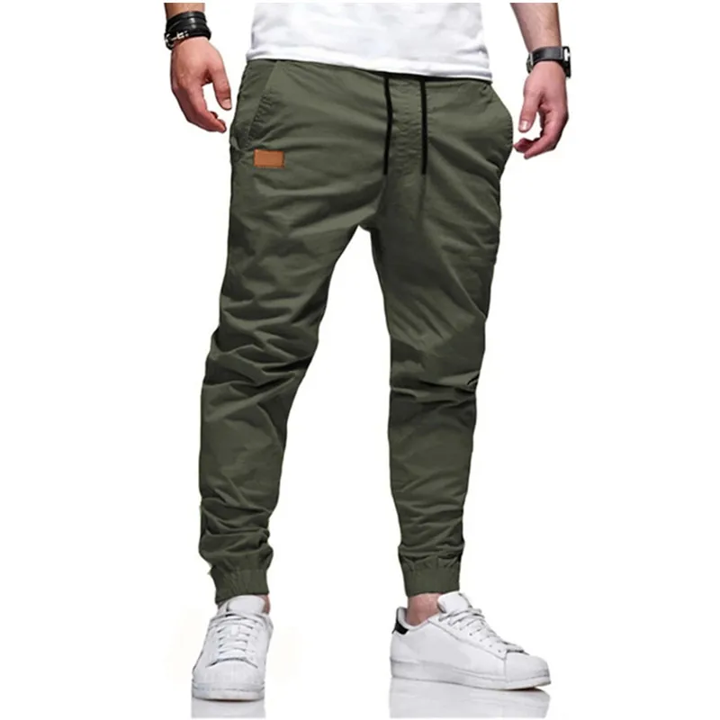 Men\'s Cotton Cargo Long Pants Four Seasons Solid Color Joggers Tactical Trousers Male Elastic Waist Casual Harajuku Pants Homme