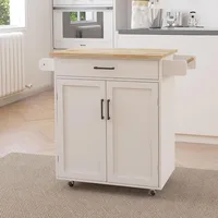Kitchen Island Rolling Trolley Cart with 1 Drawer & 2 Doors with Storage Racks, Adjustable Shelves, Towel Rack, Seasoning Rack 1