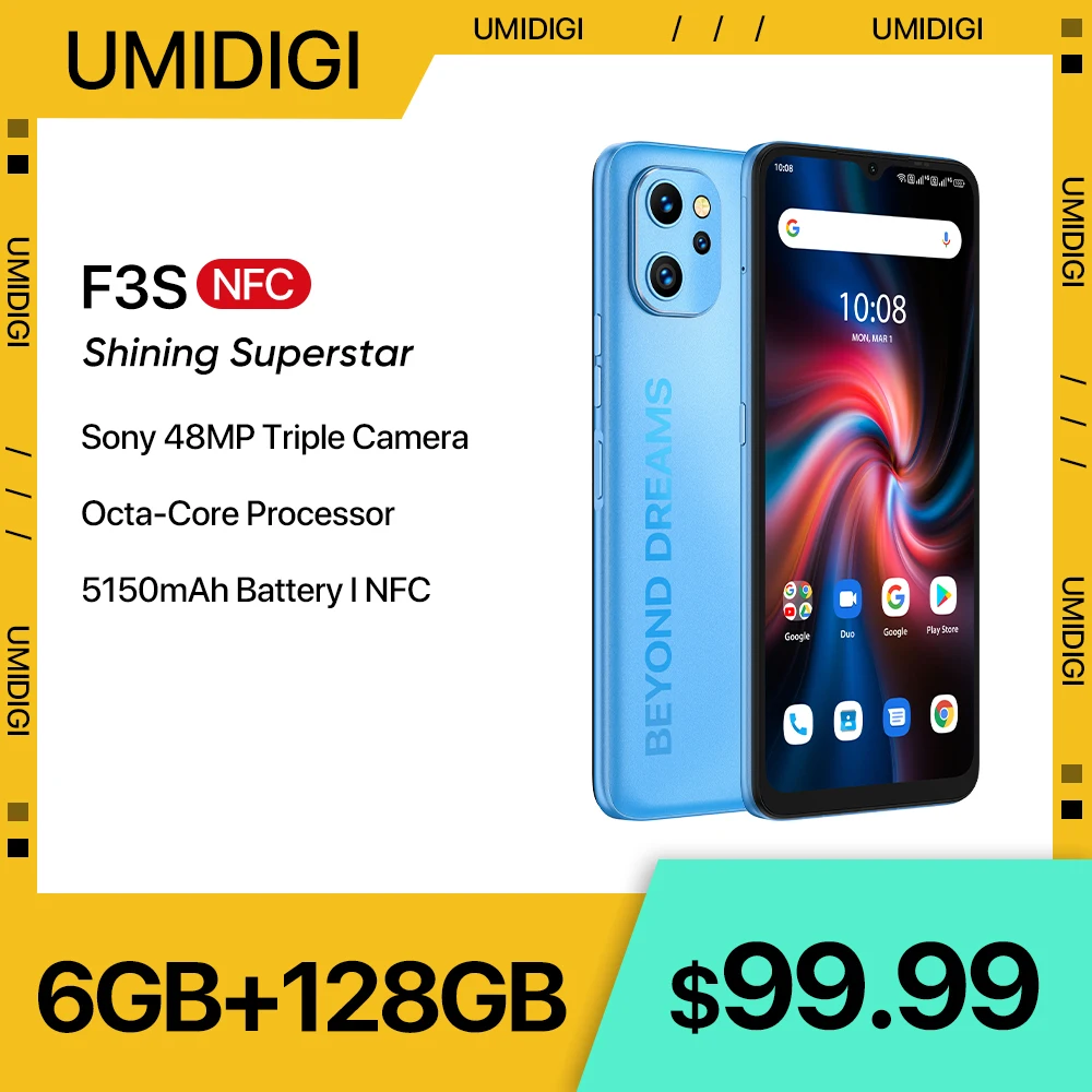 

UMIDIGI F3S Smartphone Android 11 Global Version Unisoc T610 6GB 128GB 6.7" 48MP Triple Camera Cellphone 5150mAh NFC Cellular