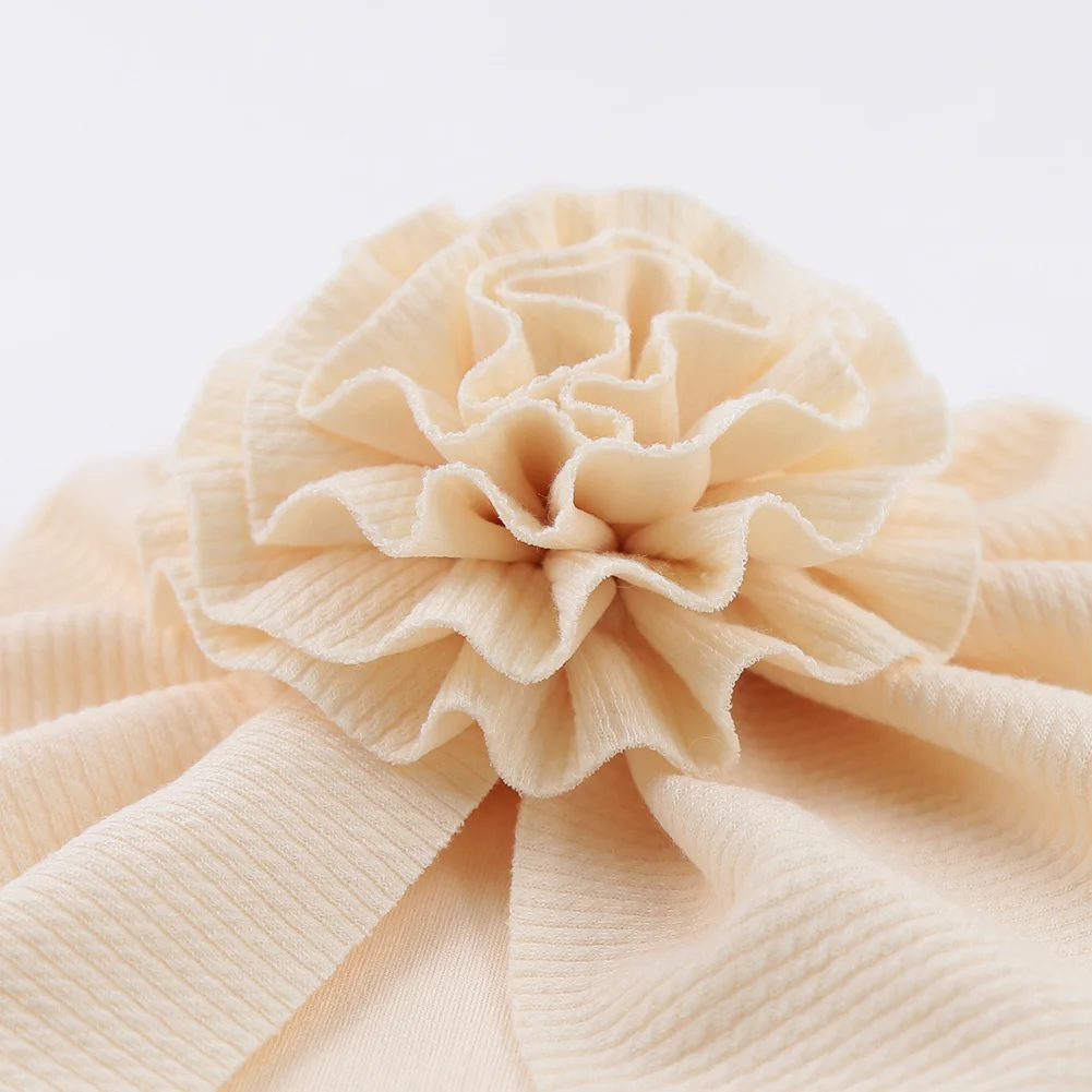 Big Blossom Flower Ribbed Turban Baby Hats Topknot Cotton Cap Toddler Boy Girl Headwraps Bonnet Newborn Beanies Kids Accessories 5