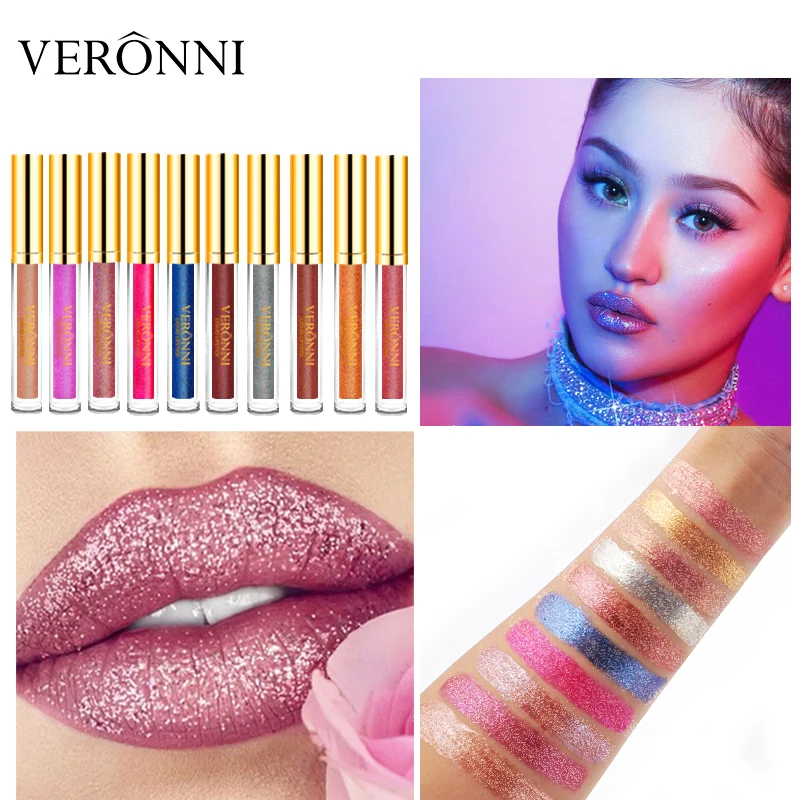 Flüssiger Lippenstift mit Glitzereffekt, schimmernder, glänzender Lipgloss, perlmuttartiger Lippenton, wasserfest, langanhaltend, matt, Diamant-Lippenglasur_voghion.com