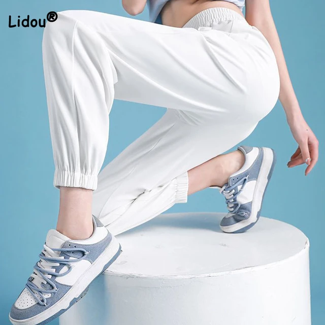 Pantalones deportivos largos de S-5XL para mujer, pantalón blanco de secado  rápido, Harajuku, Harem, para correr - AliExpress