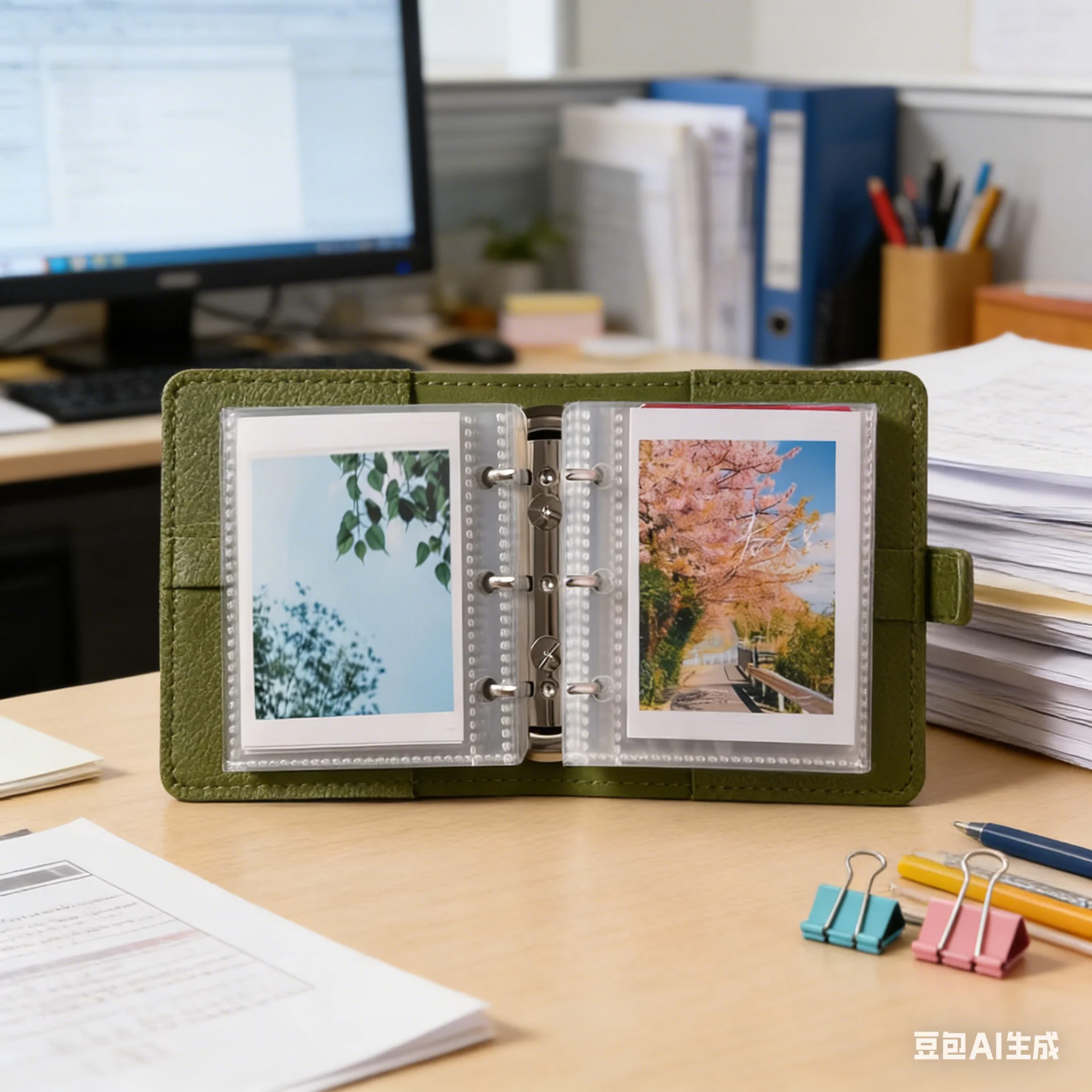 1PC 미니 인조 가죽 사진 앨범 - 25페이지/50장 사진 3링 바인더, 폴라로이드용 포켓 카드 홀더