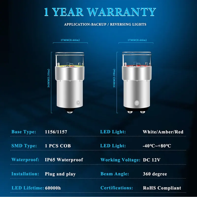 ڵ Led  õ , P21W 1156 BA15S 1157 BAY15D P21/5W, R5W R10W ڵ   12V 6000K   , 2 