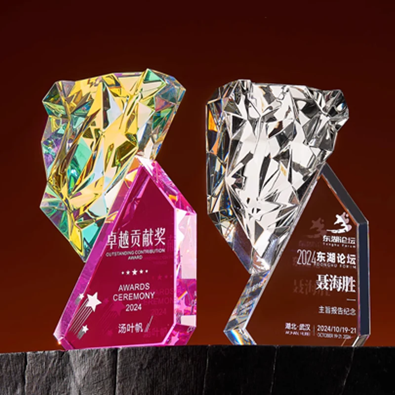 Customized Colorful Crystal Trophy Company Annual Meeting Excellent Employee Souvenirs Home Decoration Craft Lettering Medal 1Pc