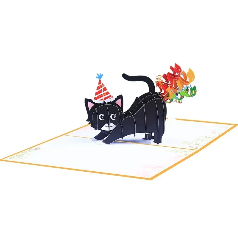 Creative color 3D card with rainbow cat birthday wishes pop-up card gift 1 pcs