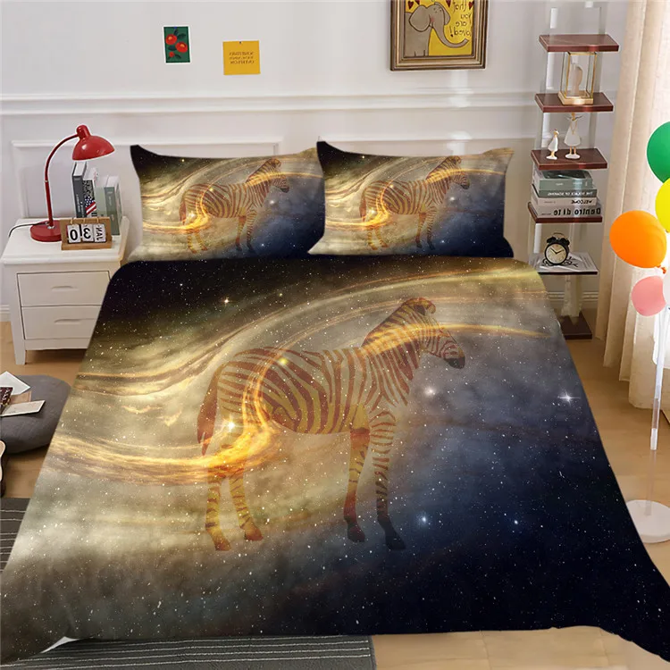 

Galaxy Duvet Cover Set Animals Pattern Zebra Butterfly Rabbit King Size Comforter Cover for Kid Teen Adult Polyester Bedding Set