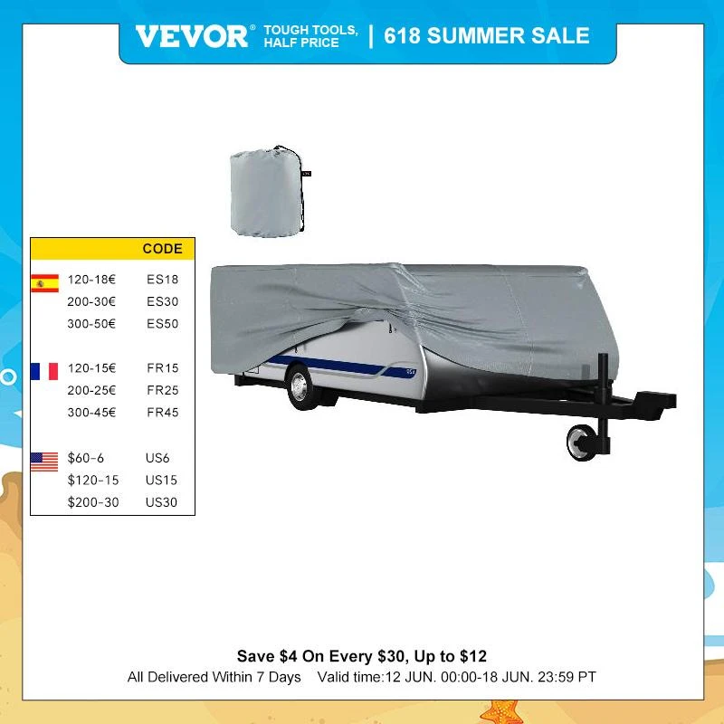 VEVOR Pop Up Camper Cover Fit for 8'20' Trailers Ripstop 4Layer Non