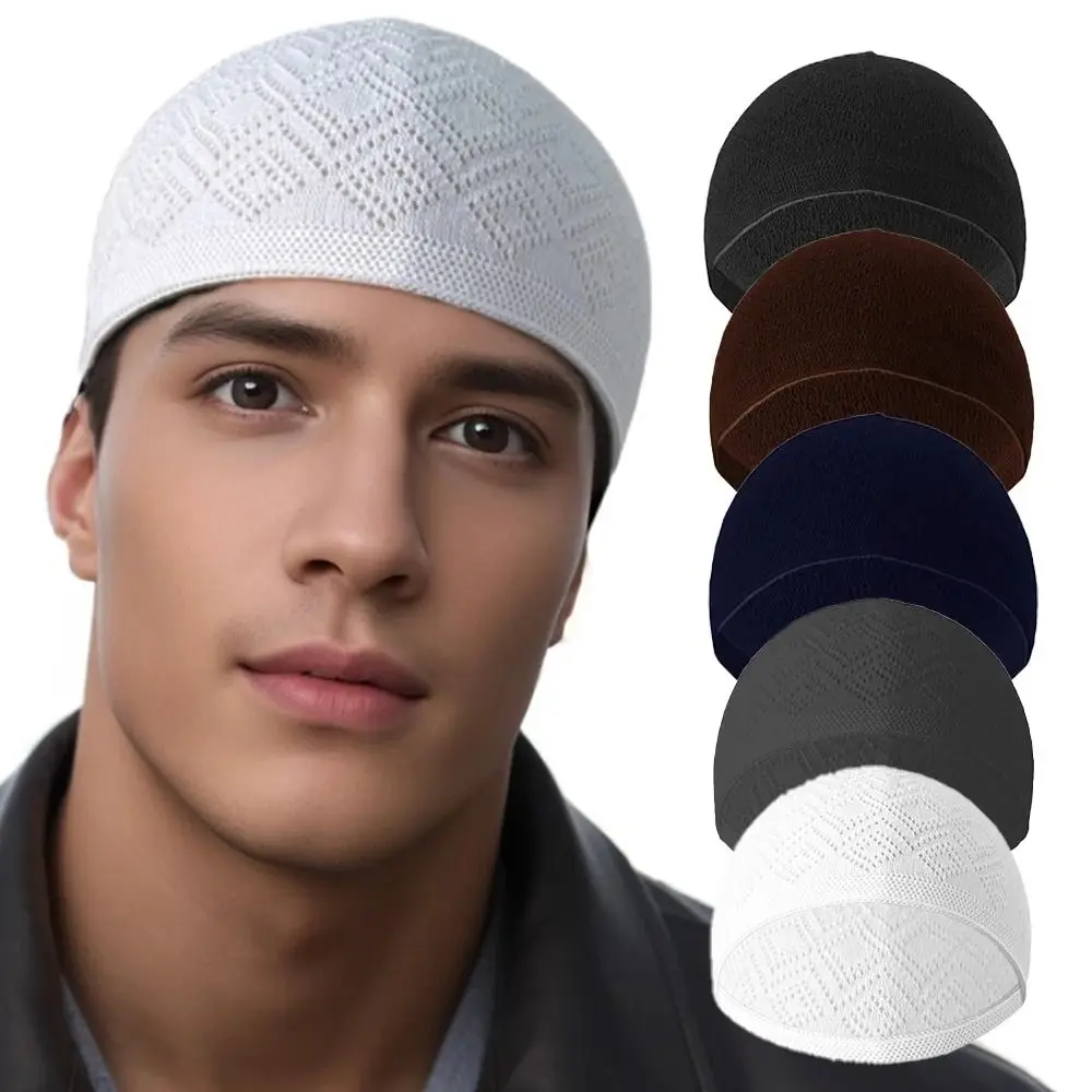 Muslim Men Prayer Hats Unisex Winter Warm Knitted Beanie Cap Islam Jewish India Caps Musulman Arab Men's Kippah Homme Hat 2