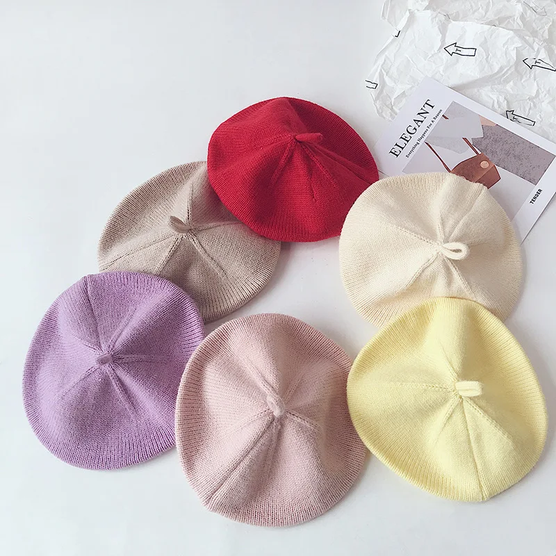 

Fashion Beret Children Cap Modeling Accessories Hippie Painter Cap Girl's Cap Solid Color Autumn Winter One Size