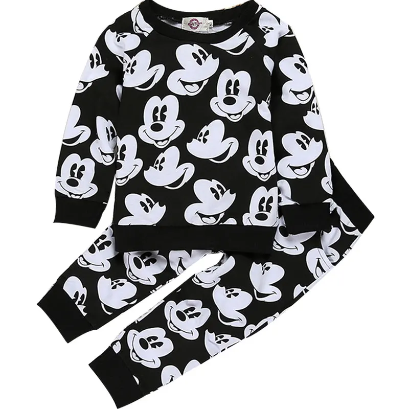 Kinder Baby Mädchen Jungen Mickey Mouse 3 Stück Langarm Strampler Hosen Cap Set 
