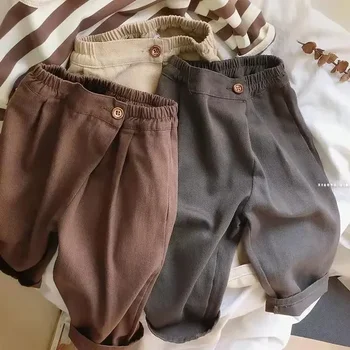 Korean casual pants for babies Spring 2022 New boys and girls Wide Harlan trousers in solid color Long pants 1