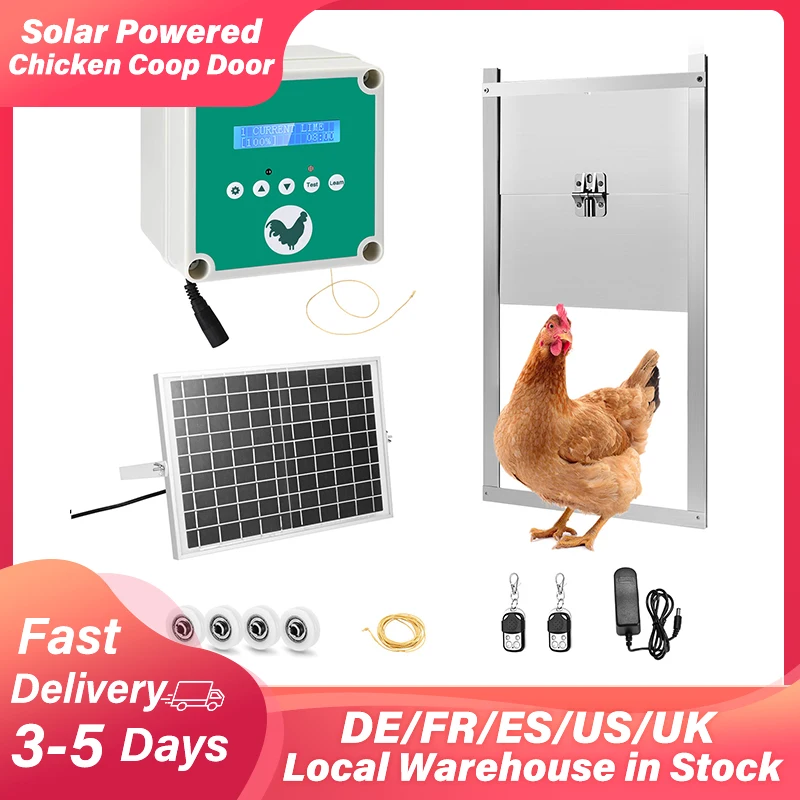 

Автоматический таймер для двери курятника с датчиком освещенности, с открытым и закрытым ЖК-экраном и питанием от солнечной энергии, источник питания для двери курятника
