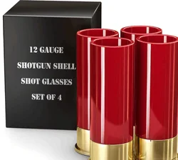 Set of 4 Shotgun Shell-Themed Shot Glasses - Novelty Drinkware (Red)