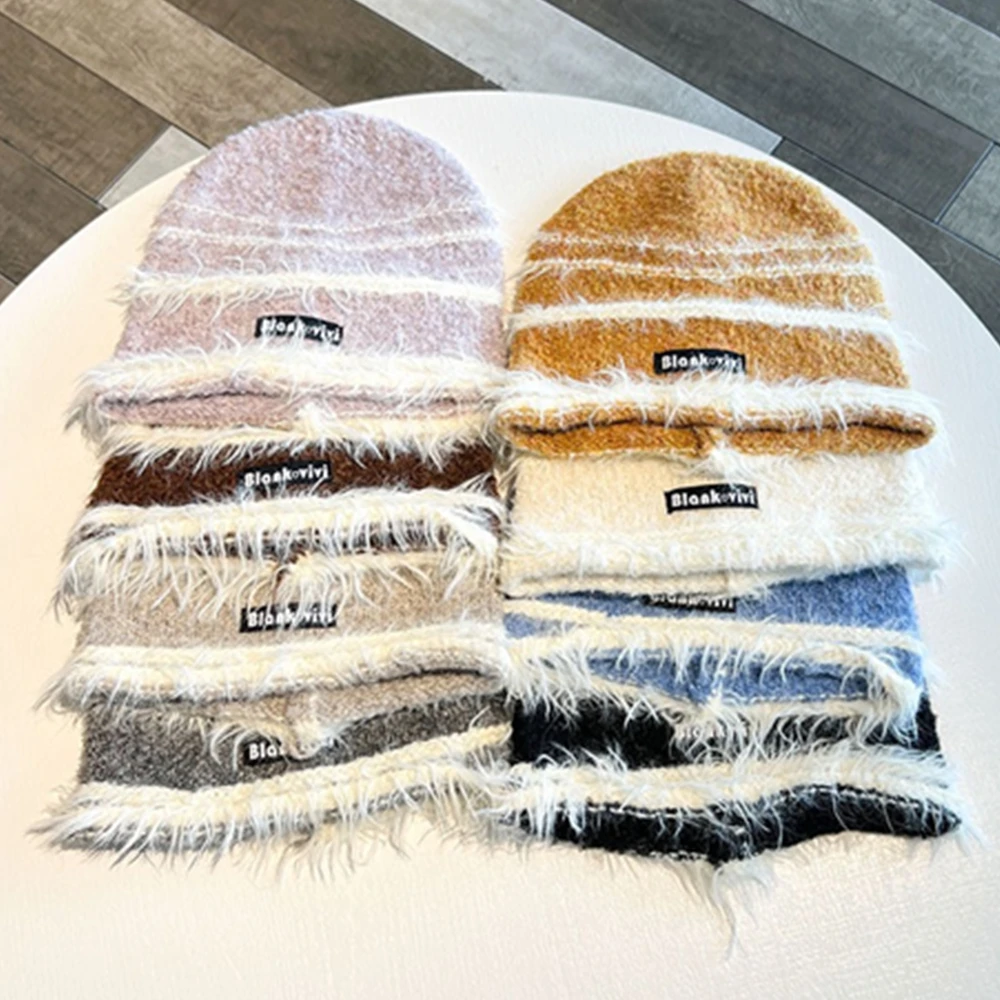New Style Loose Dandy Hat Lazy Style Fashion Stripes Beanie Hat Sweet Winter Hats For Women Streetwear Knit Hats For Girl