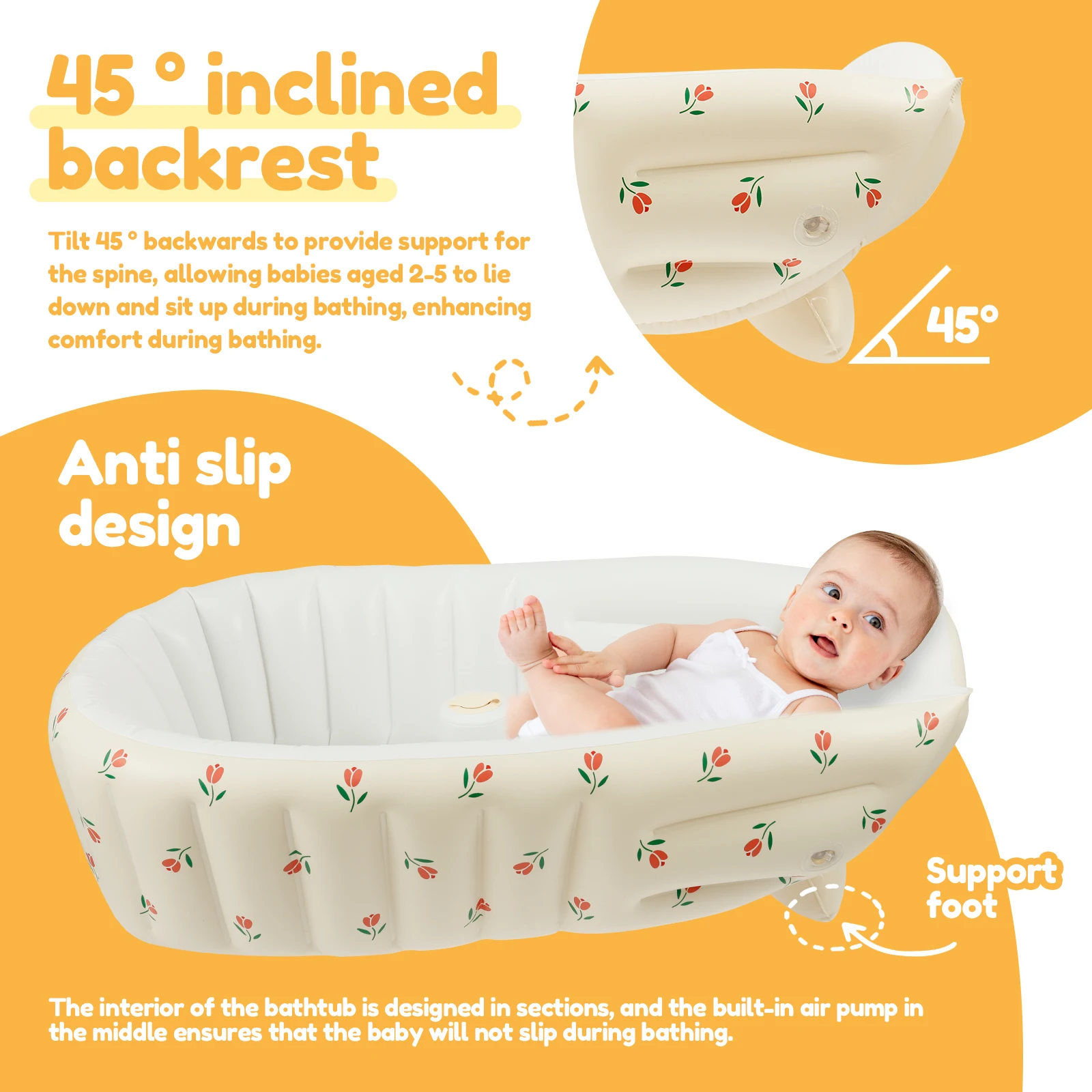 Portable Inflatable Baby Bathtub with Anti Slip PVC Material