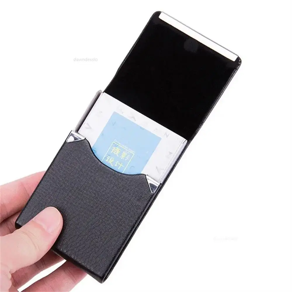 PU 가죽 명함 케이스 스테인레스 스틸 패션 버클 명함 홀더 멀티 컬러 슬림 포켓 ID 케이스 카드 박스