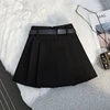Vintage Woolen Mini Skirt Women with Belt Black Pleated Skirts Fall Winter Korean Preppy High Waist All Match A Line Skirt New 5