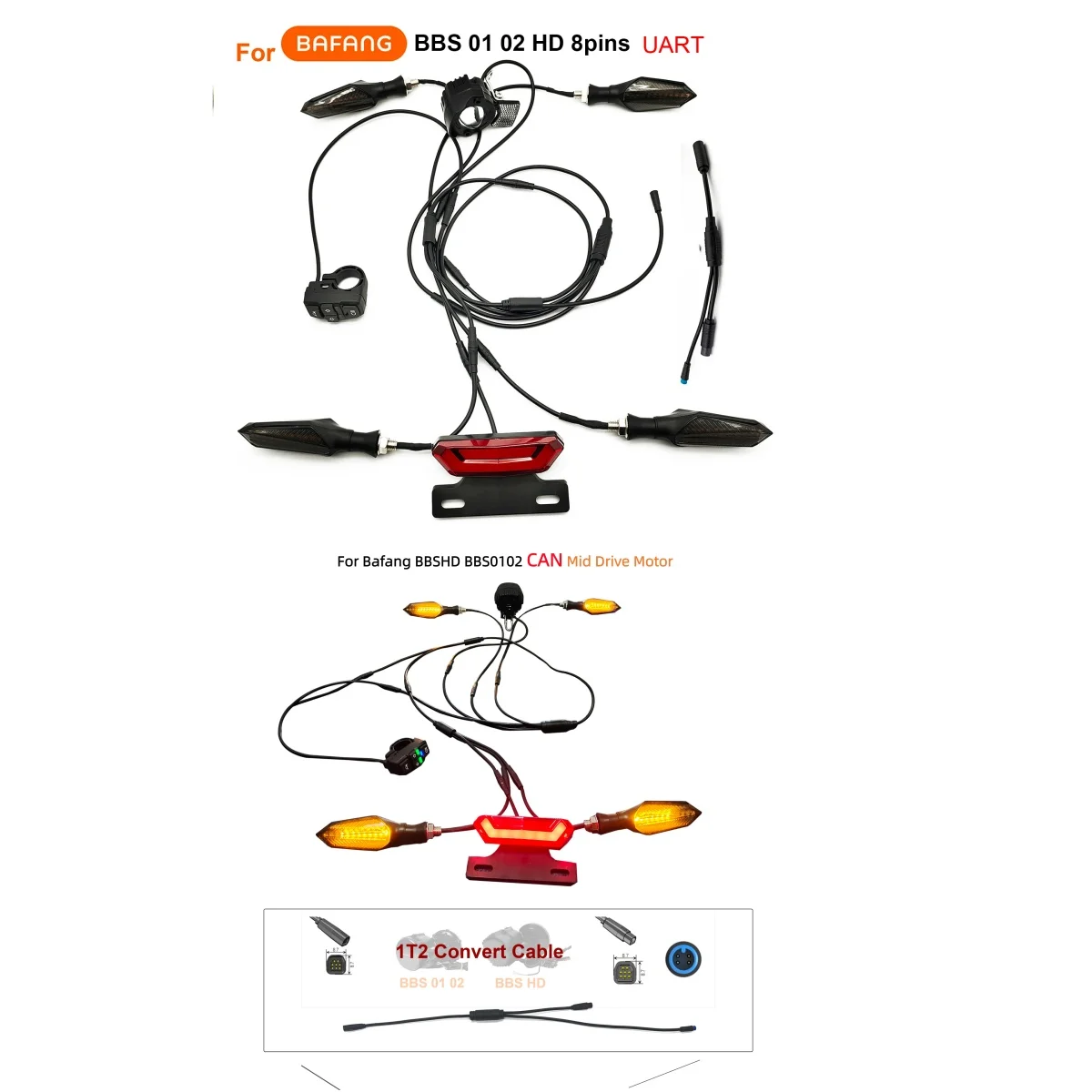 Bafang Mid Drive 모터 BBSHD BBS0102 CAN 또는 UART 48V/52V용 방수 케이블이 포함된 eBike 라이트 키트
