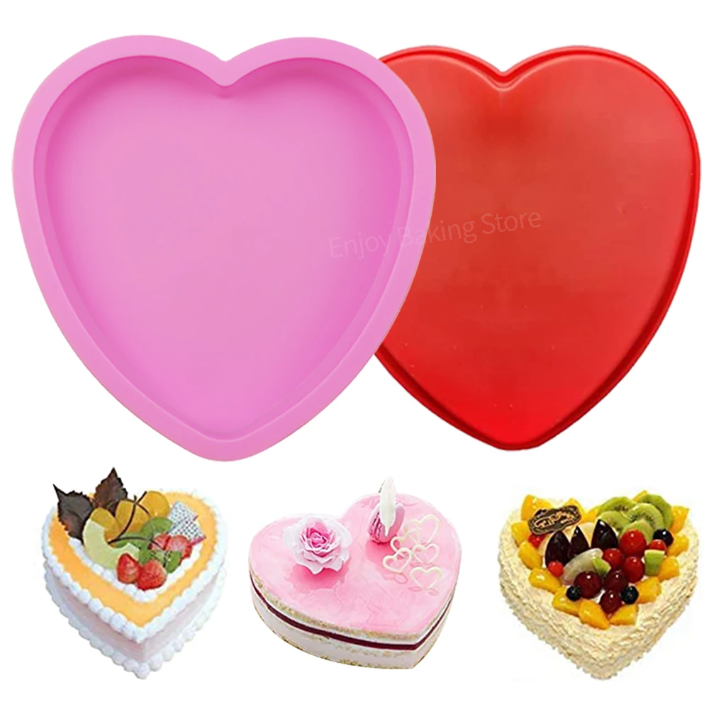 2 Pack Heart Shaped Silicone Cake Molds - Reusable Baking Pans For Mousse, Jello, Chocolate (Pink/Red)