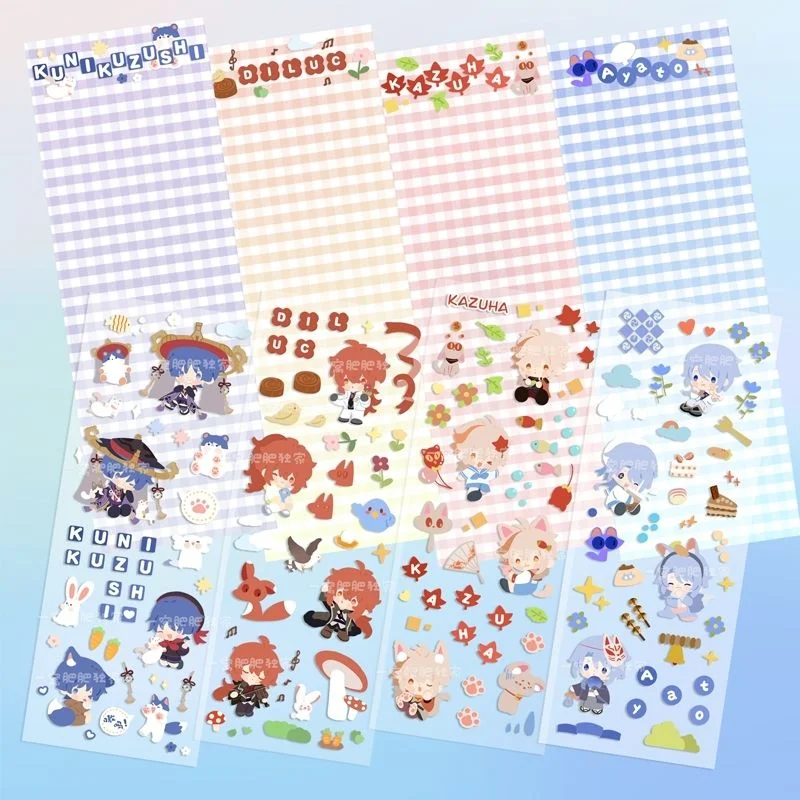 Anime Diluc Tartaglia Stationery Stickers Genshin Impact Sticker Stationery Student Cartoon Cute Waterproof Graffiti Decorate