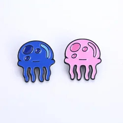Whimsical Jellyfish Enamel Brooches - Blue & Pink Cartoon Accessories (2 jellyfishes)