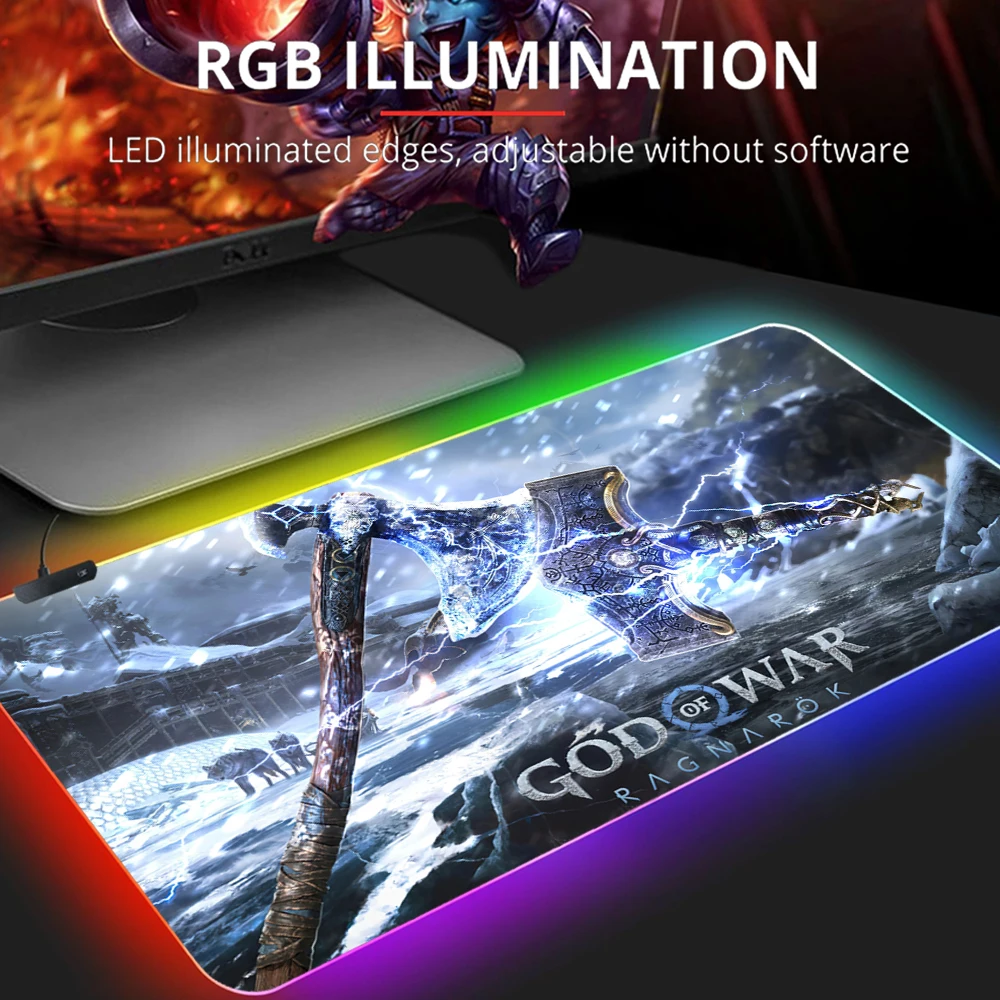 

Rgb Cute Mouse Pad Gaming God of War Pc Accessories Backlight Desk Protector Mousepad Anime Gamer Keyboard Backlit Mat