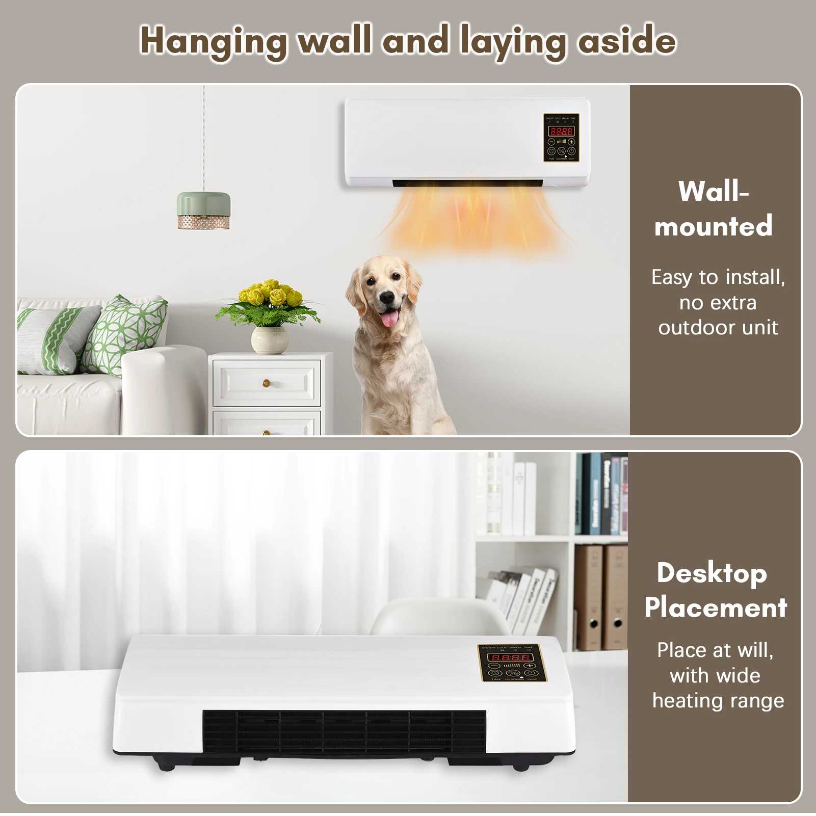 Electric Heater for Room 2in1 Air Conditioner Heater Combo Wall Mounted  Heating and Cooling with Timing Remote Controller - AliExpress