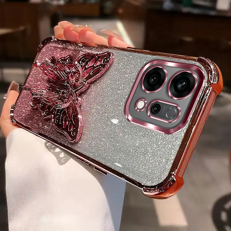OPPO Reno 14 Pro Gradient Glitter Butterfly Shockproof Case Cover