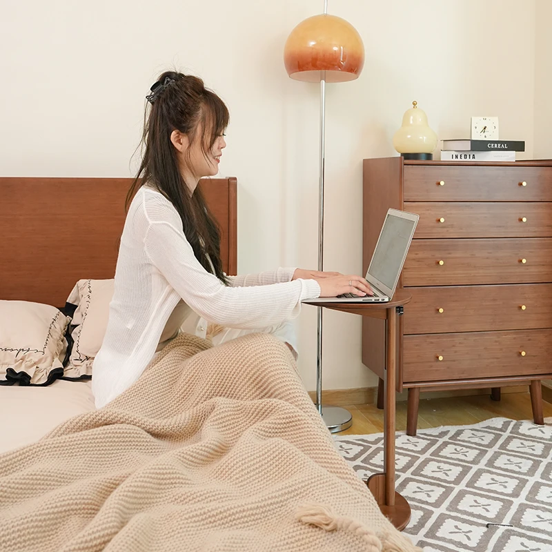 Simple Bamboo and Wood Lift Sofa Side A Few Living Room Furniture Movable Balcony Round Table Small Bedroom Bedside Laptop Table