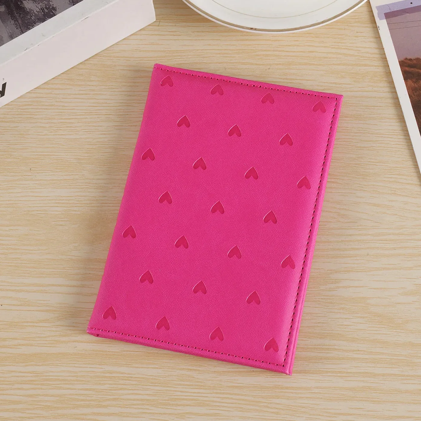 Adorable Heart-Embossed Kawaii Passport Holder - Sleek PU Leather Travel Wallet & Document Protector