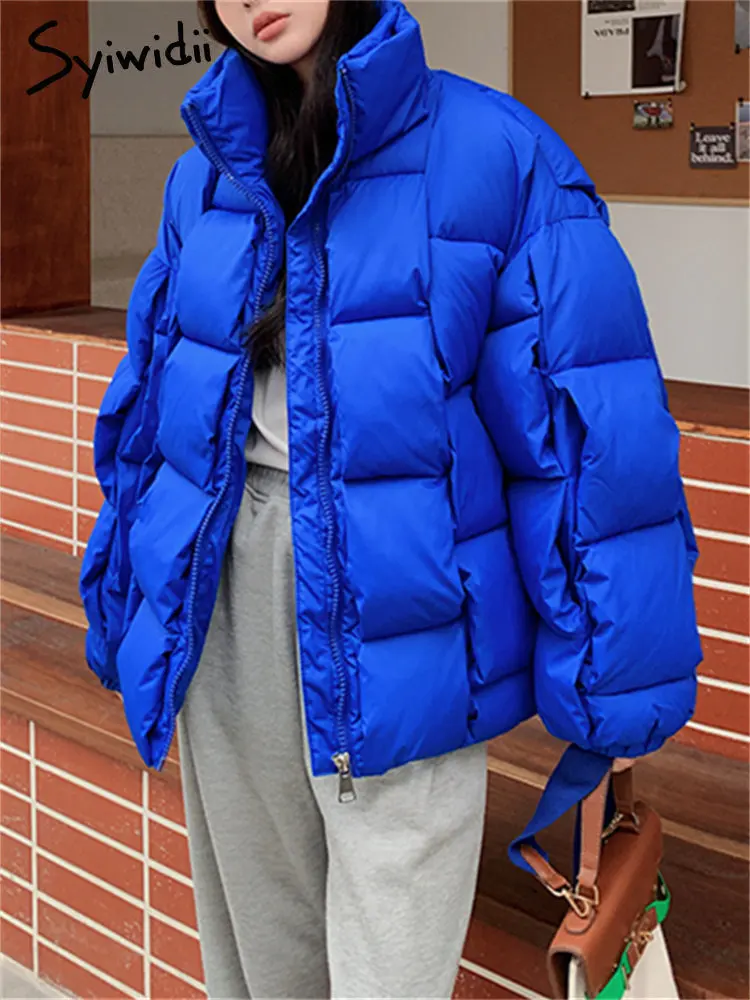 Syiwidii Winter Parkas for Women Autumn 2022 New Korean Fashion Oversized Coats Plaid Puffer Jacket Thicken Warm BF Outerwear