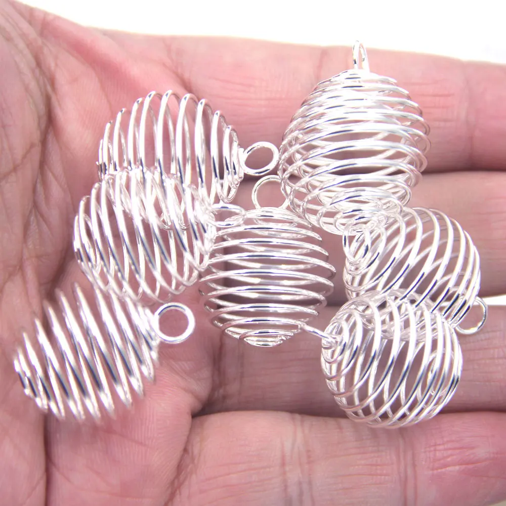 200Pcs Silver Plated Spiral Beads Cages Round Alloy Pendants For Jewelry DIY Findings Charms 20mm