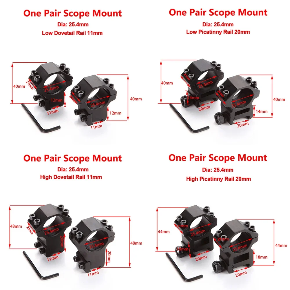 1 Pair 25.4mm 30mm 34mm Scope Mount Ring Set For Picatinny Dovetail Rail High Low Profile 1inch Scope Mount Ring For Weaver Rail