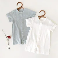 New Summer Solid-Color 100% Cotton Romper with Button-Front Shorts Gifts for Newborn Shower 1