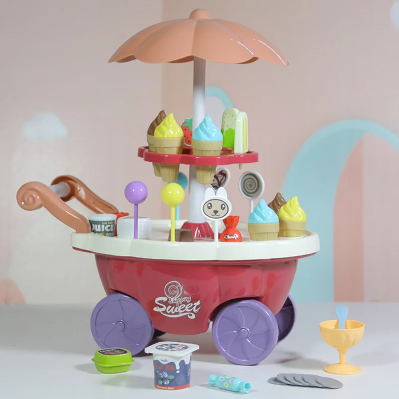 Pretend Play Kitchen Toys Mini Food Toys Kids Kitchen Play Toys Ice Cream Candy Trolley House Ice Cream Push Up Cars Cooking Set Toys Pretend Play For Girls Gift