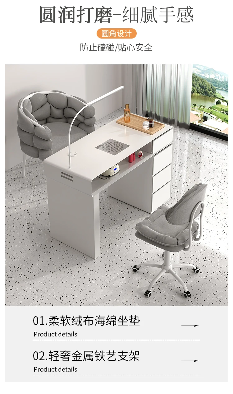 Luxury Classic Nail Table With Light Modern Marble Top Nordic Nail Desk European Aesthetic Table Manucure Nail Salon Furniture