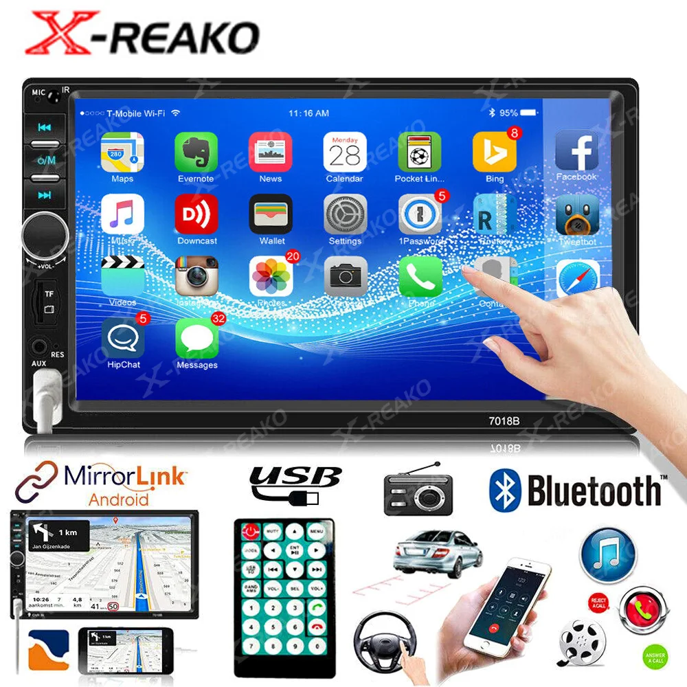 X REAKO 2 Din Car Radio 7Inch Mirror Link Car Stereo USB FM Camera Bluetooth Music Player