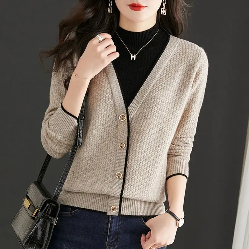 

Spring Autumn Women's Pullover Turtleneck Screw Thread Solid Button Rivet Long Sleeve Sweater Office Lady Fashion Casual Tops