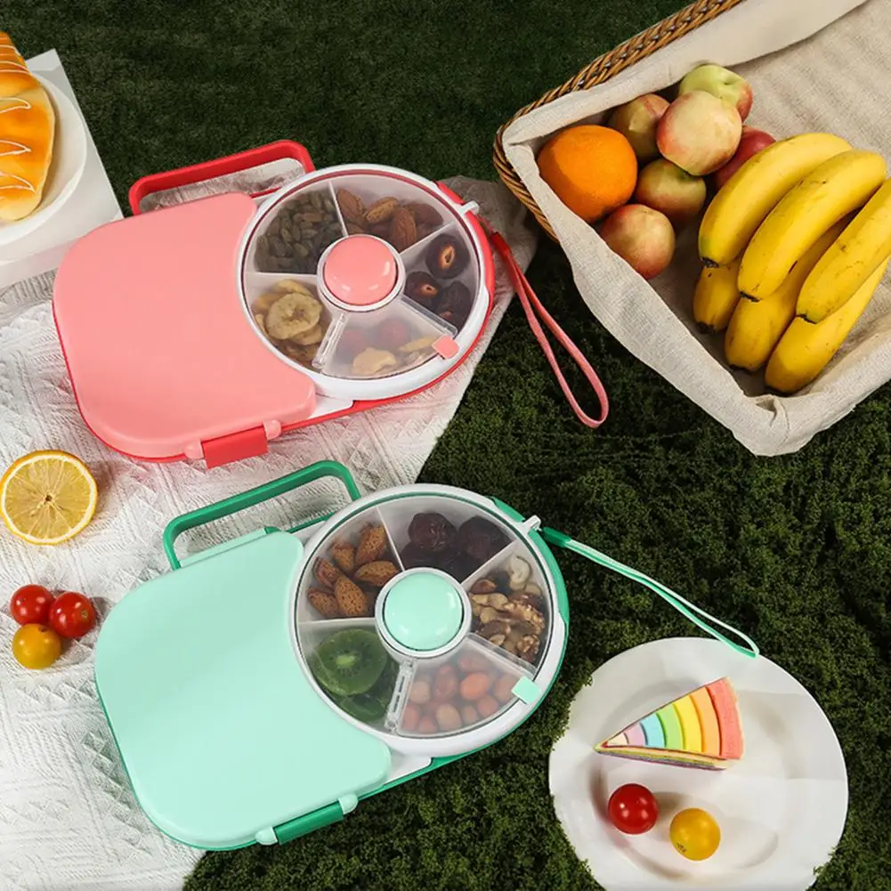 Snack Box With Rotating Lid Portable Leak-proof Transparent Sealed Lid Snack Container Time-saving Plastic Kids Spinner