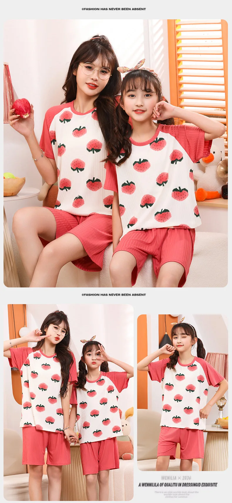 2 pieces for boys and girls pajamas Summer parent-child thin short sleeve cute neutral children's set Cute Children's homewear