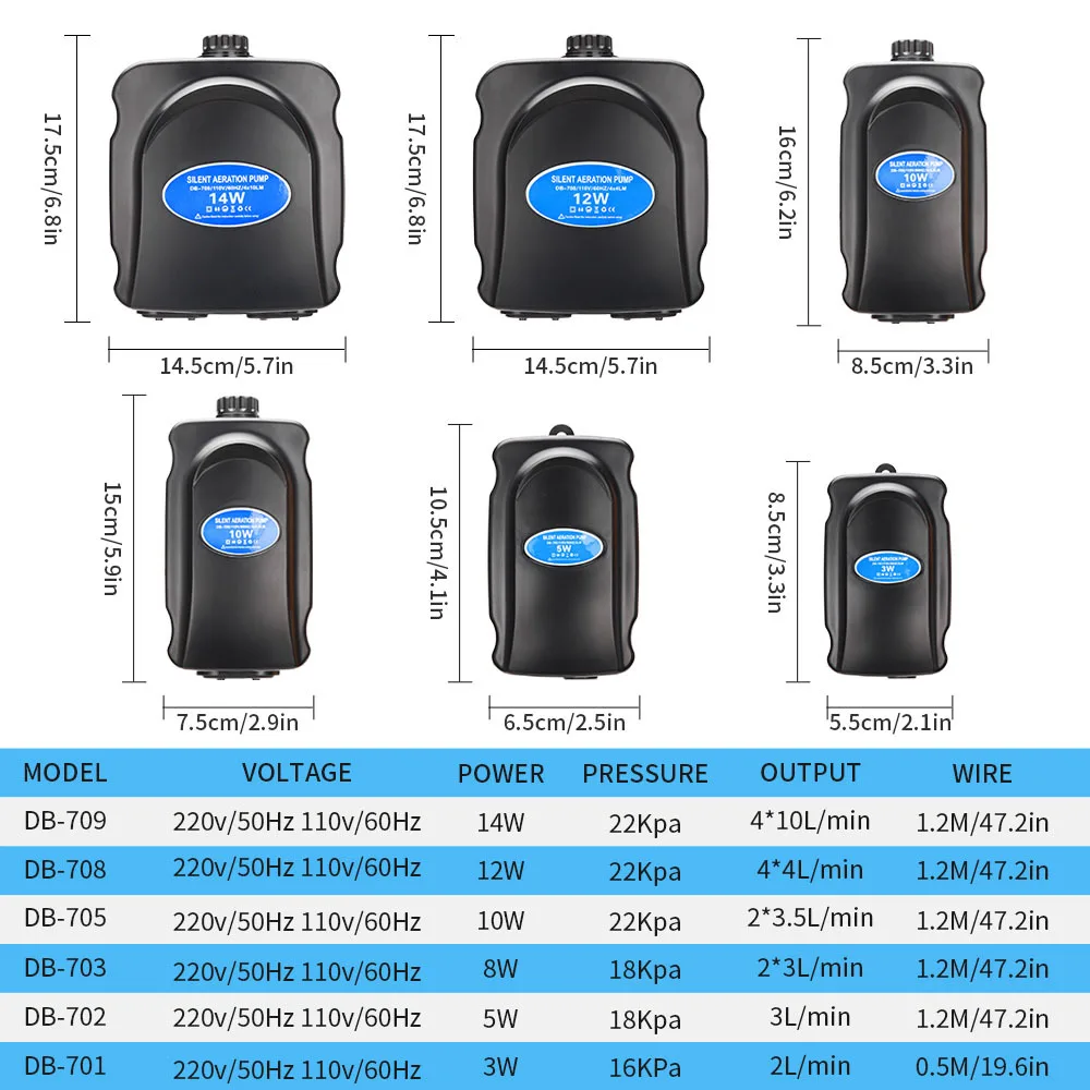 Adjustable Aquarium Air Pump 110V~220V Air Pump 3W~12W For Bedroom Fish Tank Silent Oxygen Compressor