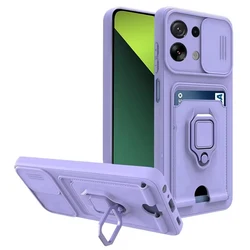 Slide Camera Card Slot Shockproof Luxury Armour TPU Phone Case for Note 13 Pro Plus 5G (Purple)