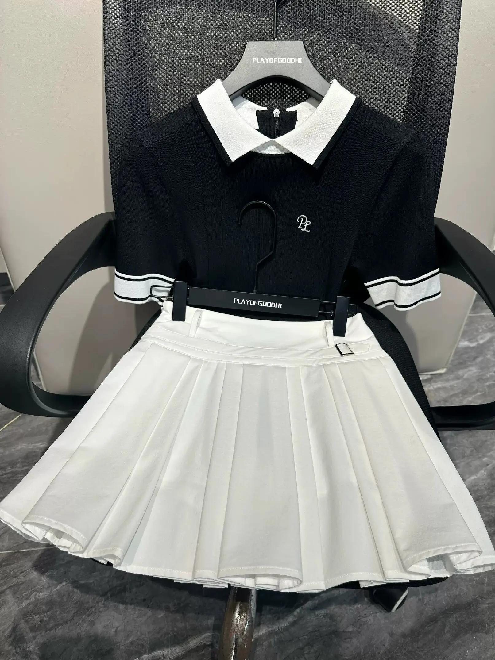 new women golf suit knitted short sleeve slim-fit polo shirt high elastic top sports outdoor tennis pleats skirt thin